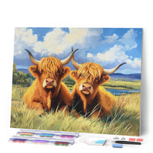 Carica l'immagine nel visualizzatore di Gallery, Diamond Painting - Highland Cow in un campo dorato