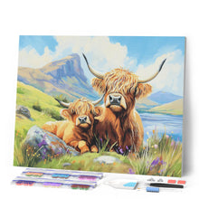 Carica l'immagine nel visualizzatore di Gallery, Diamond Painting - Highland Cow e il suo cucciolo