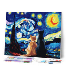 Carica l'immagine nel visualizzatore di Gallery, Diamond Painting - Coppia di gatti sotto la Notte Stellata