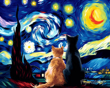 Carica l'immagine nel visualizzatore di Gallery, Diamond Painting - Coppia di gatti sotto la Notte Stellata