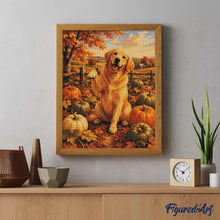 Carica l'immagine nel visualizzatore di Gallery, Diamond Painting - Golden Retriever nel Campo di Zucche