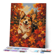 Carica l'immagine nel visualizzatore di Gallery, Diamond Painting - Corgi tra le Foglie d'Autunno