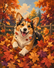 Carica l'immagine nel visualizzatore di Gallery, Diamond Painting - Corgi tra le Foglie d'Autunno