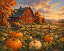 Carica l'immagine nel visualizzatore di Gallery, Diamond Painting - Campo di Zucche e Fienile nella Golden Hour
