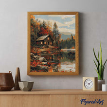 Carica l'immagine nel visualizzatore di Gallery, Diamond Painting - Baita Accogliente sul Lago d'Autunno