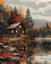 Carica l'immagine nel visualizzatore di Gallery, Diamond Painting - Baita Accogliente sul Lago d'Autunno