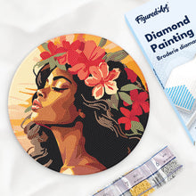 Carica l'immagine nel visualizzatore di Gallery, Diamond Painting su Disco di Legno - Donna floreale