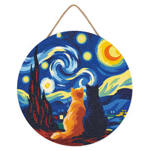 Carica l'immagine nel visualizzatore di Gallery, Diamond Painting su Disco di Legno - Coppia di gatti sotto la Notte Stellata