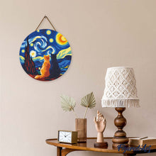 Carica l'immagine nel visualizzatore di Gallery, Diamond Painting su Disco di Legno - Coppia di gatti sotto la Notte Stellata