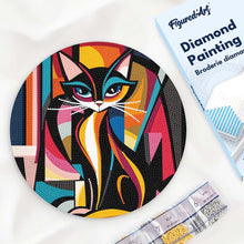 Carica l'immagine nel visualizzatore di Gallery, Diamond Painting su Disco di Legno - Gatto Astratto Colorato