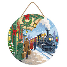 Carica l'immagine nel visualizzatore di Gallery, Diamond Painting su Disco di Legno - Fuga sul treno natalizio