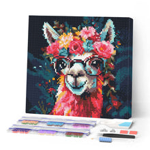 Carica l'immagine nel visualizzatore di Gallery, Mini Diamond Painting 25x25cm Lama Fantasy con Fiori