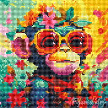 Carica l'immagine nel visualizzatore di Gallery, Mini Diamond Painting 25x25cm Scimmia Fantasy con Fiori