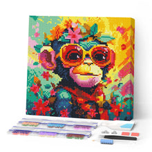 Carica l'immagine nel visualizzatore di Gallery, Mini Diamond Painting 25x25cm Scimmia Fantasy con Fiori