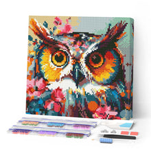 Carica l'immagine nel visualizzatore di Gallery, Mini Diamond Painting 25x25cm Gufo Fantasy con Fiori