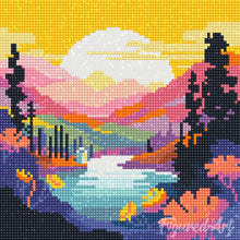 Carica l'immagine nel visualizzatore di Gallery, Mini Diamond Painting 25x25cm Tramonto Colorato sul Lago