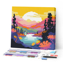 Carica l'immagine nel visualizzatore di Gallery, Mini Diamond Painting 25x25cm Tramonto Colorato sul Lago