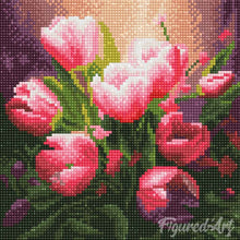 Carica l'immagine nel visualizzatore di Gallery, Mini Diamond Painting 25x25cm Graziosi Tulipani Rosa