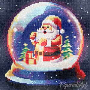 Mini Diamond Painting 25x25cm Babbo Natale nella Palla di Neve
