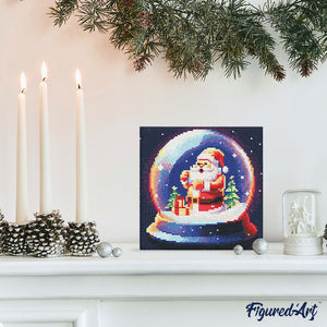 Mini Diamond Painting 25x25cm Babbo Natale nella Palla di Neve