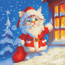 Carica l'immagine nel visualizzatore di Gallery, Mini Diamond Painting 25x25cm Gattino di Babbo Natale