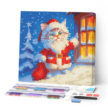 Carica l'immagine nel visualizzatore di Gallery, Mini Diamond Painting 25x25cm Gattino di Babbo Natale