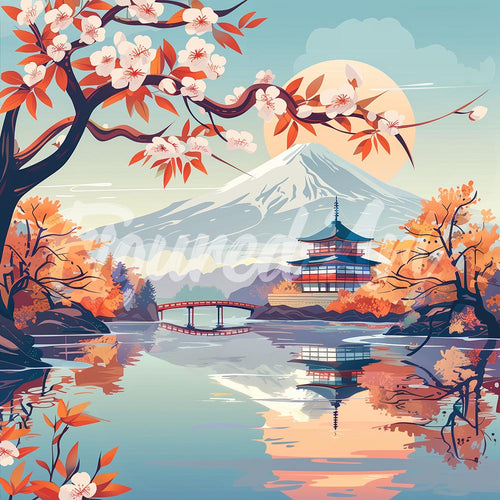Mini Diamond Painting 25x25cm Lago e Monte Fuji