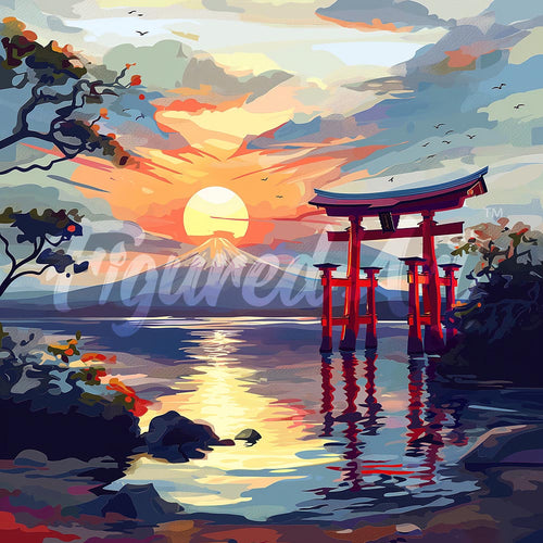 Mini Diamond Painting 25x25cm Portale Torii al Tramonto