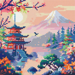 Mini Diamond Painting 25x25cm Pagoda e Monte Fuji