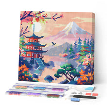 Carica l'immagine nel visualizzatore di Gallery, Mini Diamond Painting 25x25cm Pagoda e Monte Fuji