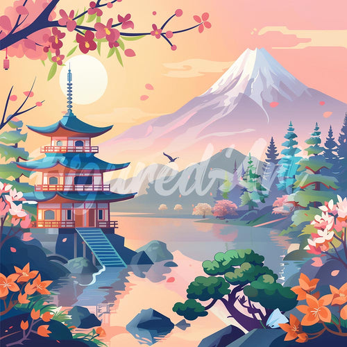 Mini Diamond Painting 25x25cm Pagoda e Monte Fuji