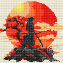 Carica l'immagine nel visualizzatore di Gallery, Mini Diamond Painting 25x25cm Samurai al Tramonto
