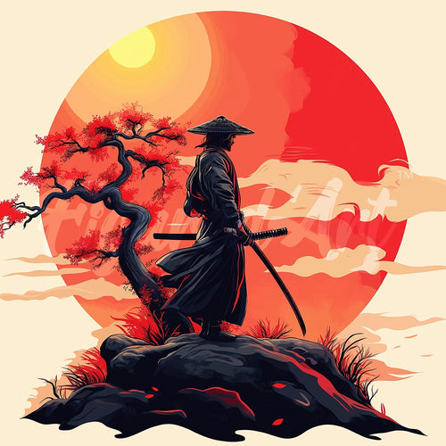 Mini Diamond Painting 25x25cm Samurai al Tramonto