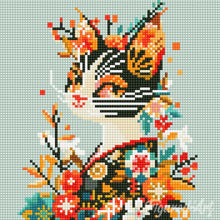 Carica l'immagine nel visualizzatore di Gallery, Mini Diamond Painting 25x25cm Gatta floreale in Kimono