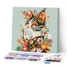 Carica l'immagine nel visualizzatore di Gallery, Mini Diamond Painting 25x25cm Gatta floreale in Kimono