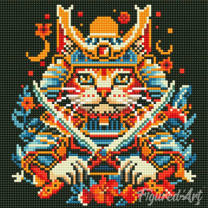 Mini Diamond Painting 25x25cm Gatto Samurai