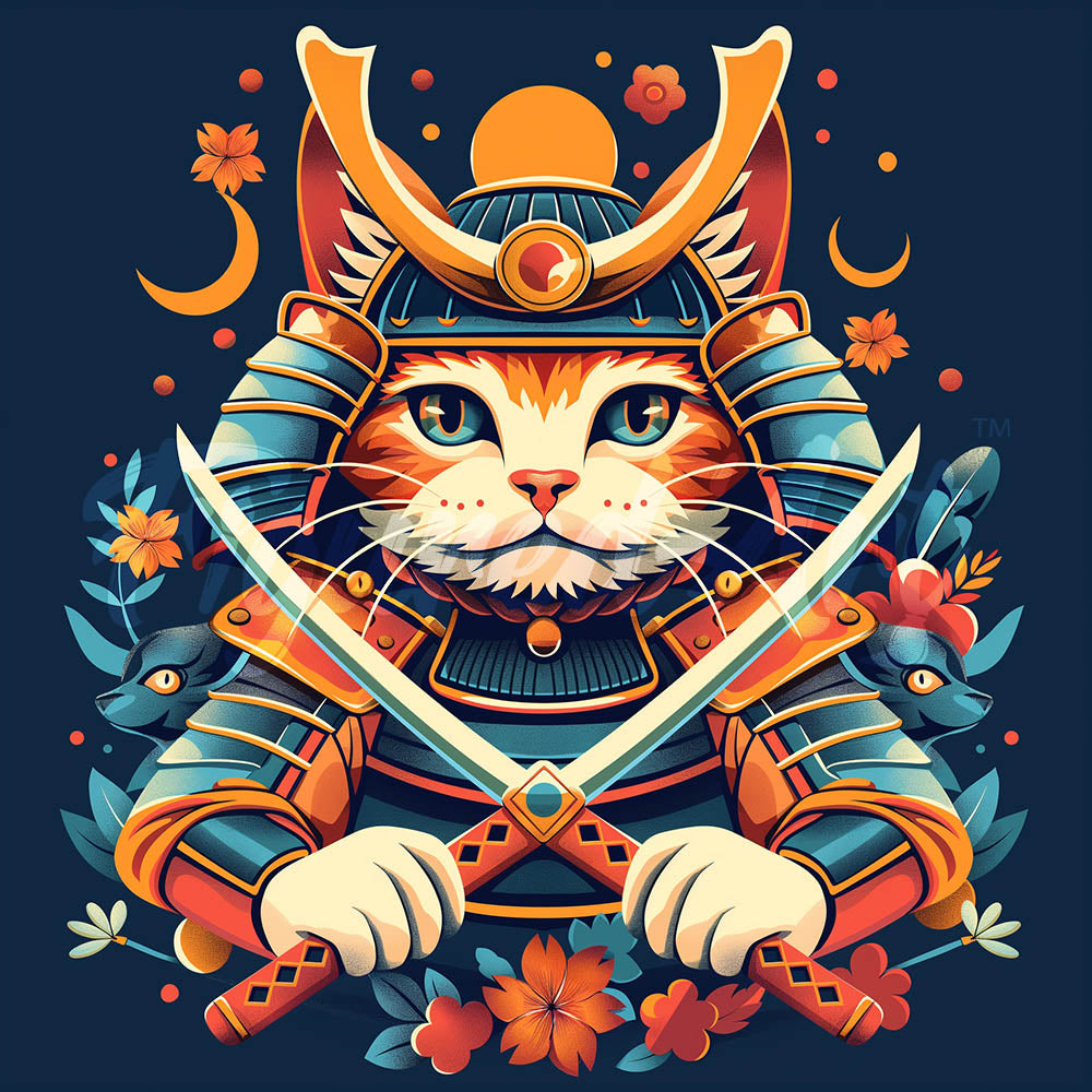 Mini Diamond Painting 25x25cm Gatto Samurai