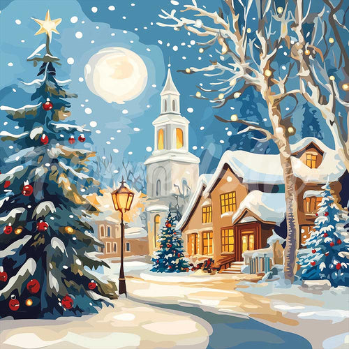 Mini Diamond Painting 25x25cm Strada natalizia innevata