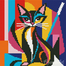 Carica l'immagine nel visualizzatore di Gallery, Mini Diamond Painting 25x25cm Gatto Astratto Colorato