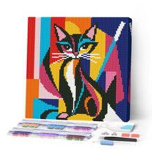 Carica l'immagine nel visualizzatore di Gallery, Mini Diamond Painting 25x25cm Gatto Astratto Colorato Figured'Art