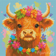 Carica l'immagine nel visualizzatore di Gallery, Mini Diamond Painting 25x25cm Highland Cow regina del giardino