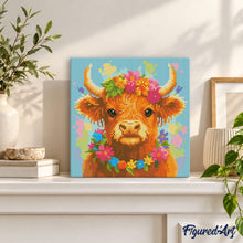 Carica l'immagine nel visualizzatore di Gallery, Mini Diamond Painting 25x25cm Highland Cow regina del giardino