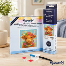 Carica l'immagine nel visualizzatore di Gallery, Mini Diamond Painting 25x25cm Highland Cow regina del giardino