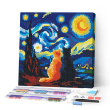 Carica l'immagine nel visualizzatore di Gallery, Mini Diamond Painting 25x25cm Coppia di gatti sotto la Notte Stellata Figured'Art