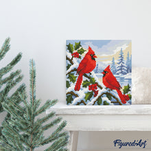 Carica l'immagine nel visualizzatore di Gallery, Mini Diamond Painting 25x25cm Cardinali invernali