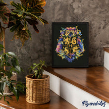 Carica l'immagine nel visualizzatore di Gallery, Diamond Painting - Stemma floreale di Hogwarts - Harry Potter 40x50cm tela già incorniciata
