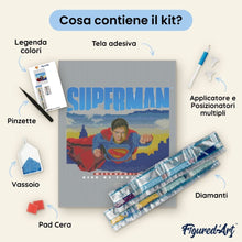 Carica l'immagine nel visualizzatore di Gallery, Diamond Painting - Superman con lo skyline 40x50cm tela già incorniciata