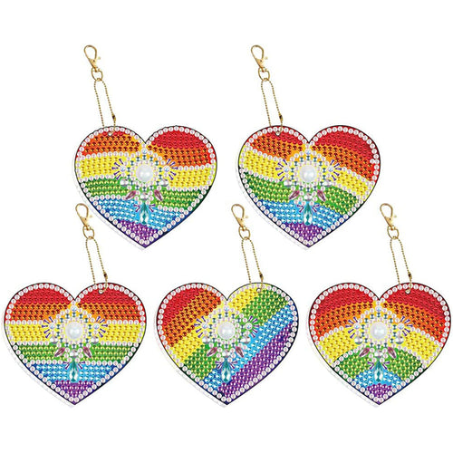 Ciondolo Diamond Painting Cuori Arcobaleno Set di 5 pezzi