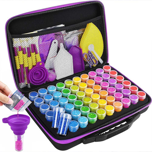 Custodia per Diamond Painting in Viola con 60 Scomparti + Accessori