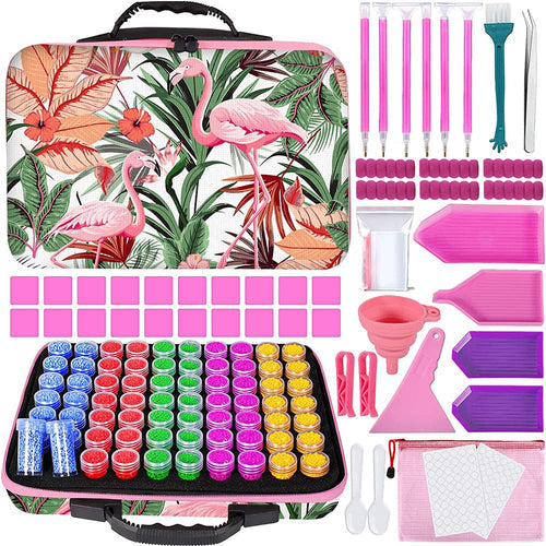 Astuccio Diamond Painting Fenicottero Rosa con 70 Vasetti + Accessori